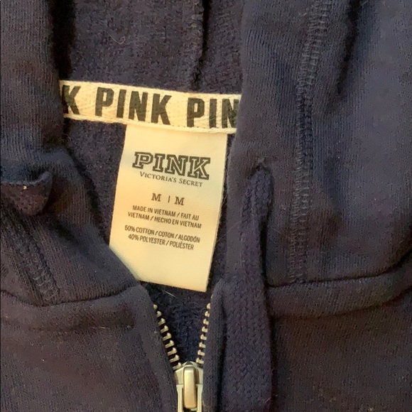 VS Pink Logo Zip Hoodie Navy Size M - Picture 2 of 5